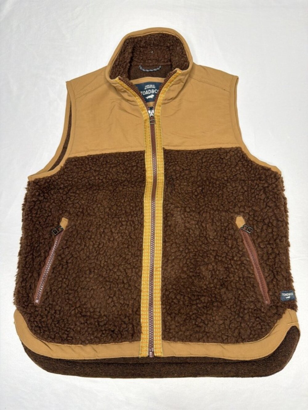 Toad&Co Sespe Sherpa Vest Women's Small Brown Wool Blend Fleece Full Zip